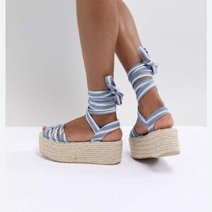 Striped Blue Espadrille Wedge Sandals